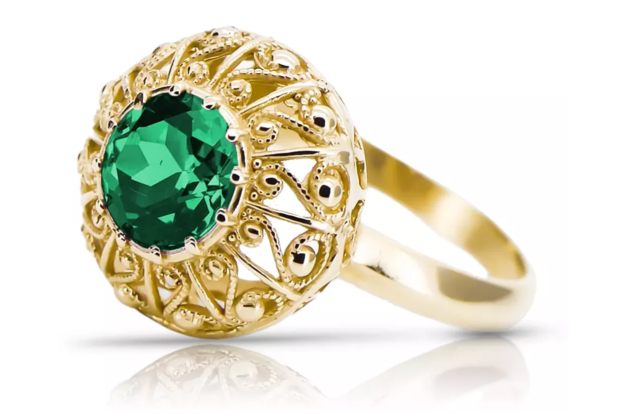 Smeraldai 14k geltono aukso Žiedas Vintažiniai papuošalai vrc059y